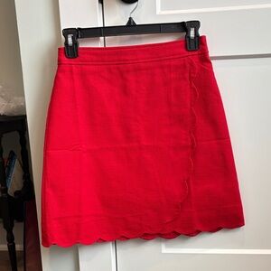 J Crew factory faux wrap a-line mini skirt with scalloped hem.